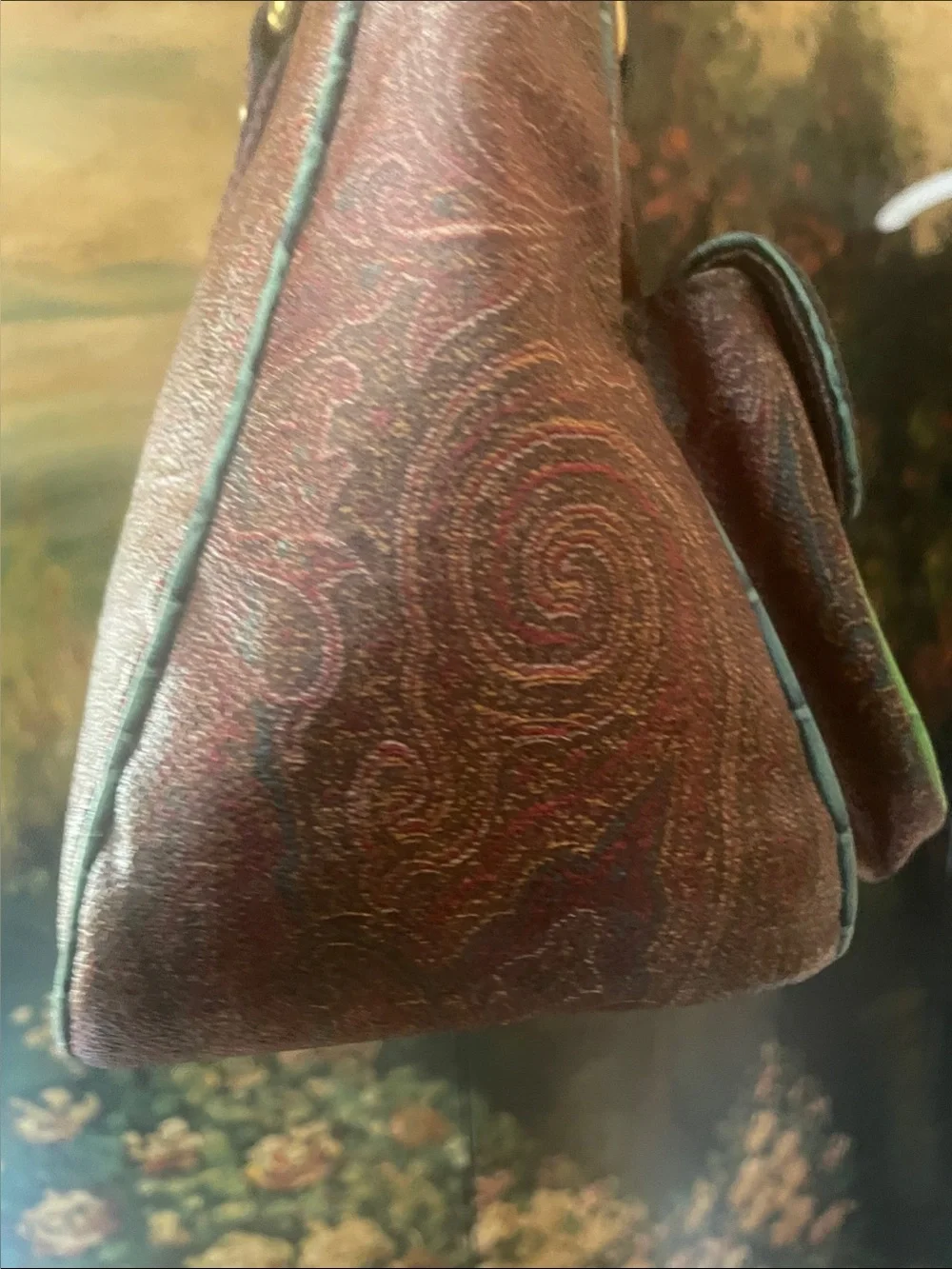 ETRO MILANO Vintage Brown Satchel with Purple Handles and Red Front Pockets